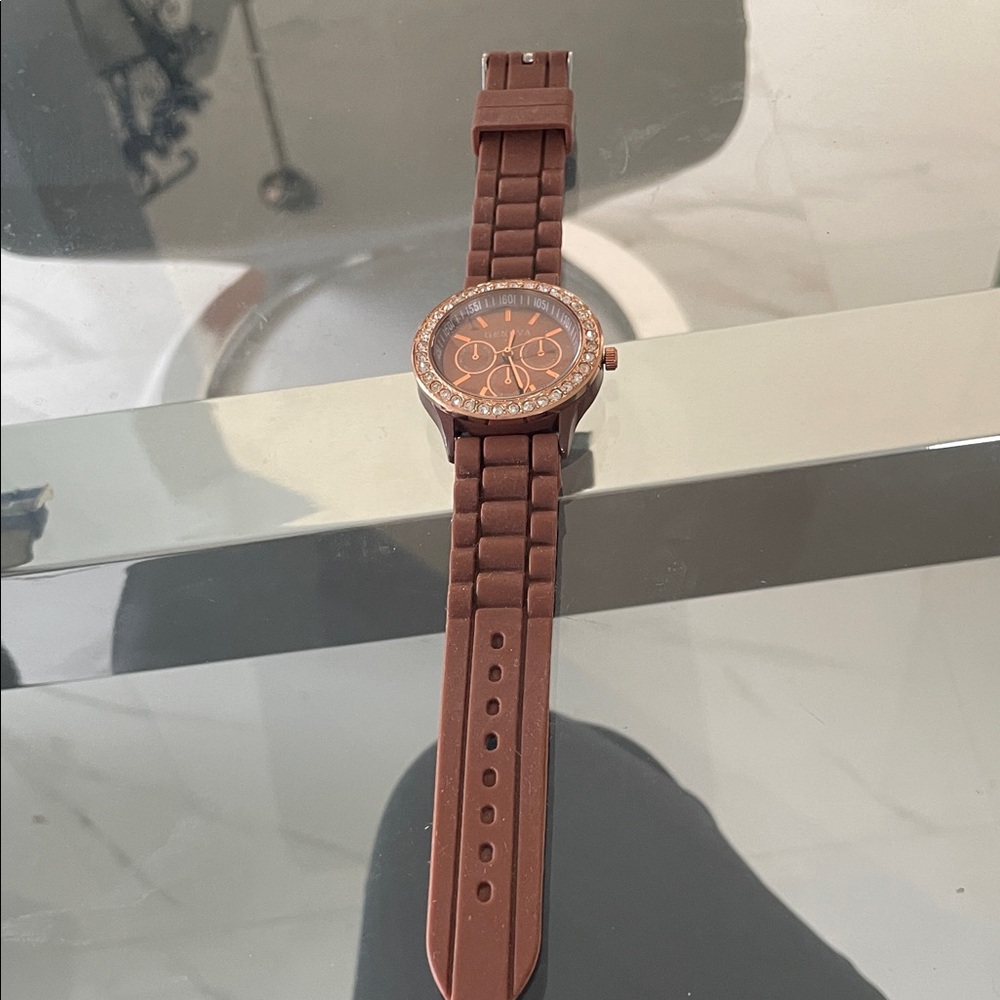 Geneva Brown Silicone Band Watch with Rose Gold Accents - Bundle, Save $$, Buy
